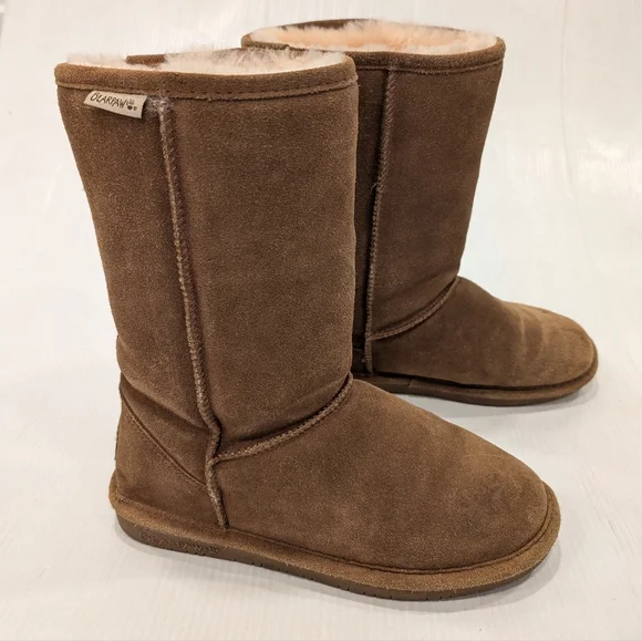 BEARPAW Emma Chestnut Tan Suede Sheepskin Fur Lined Cozy Tall Boots size 9 - Picture 2 of 12